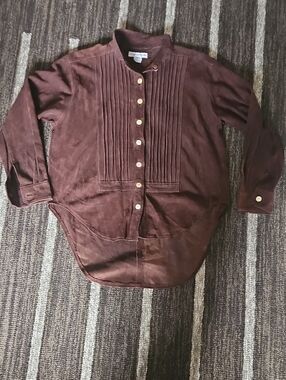 Women’s Vintage Genuine Brown Suede Shell Button Jacket Button Down